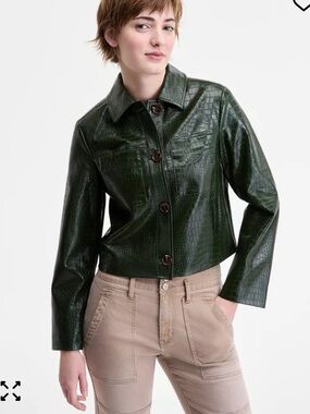 CoffeeShop Dark Green Croc-Embossed Button Jacket